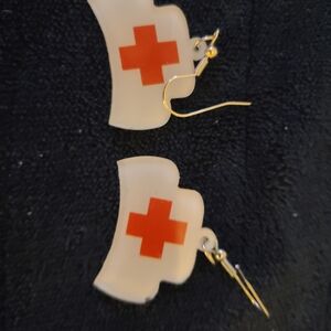 SHEIN White Nurse Cap Dangle Earrings with Red Cross